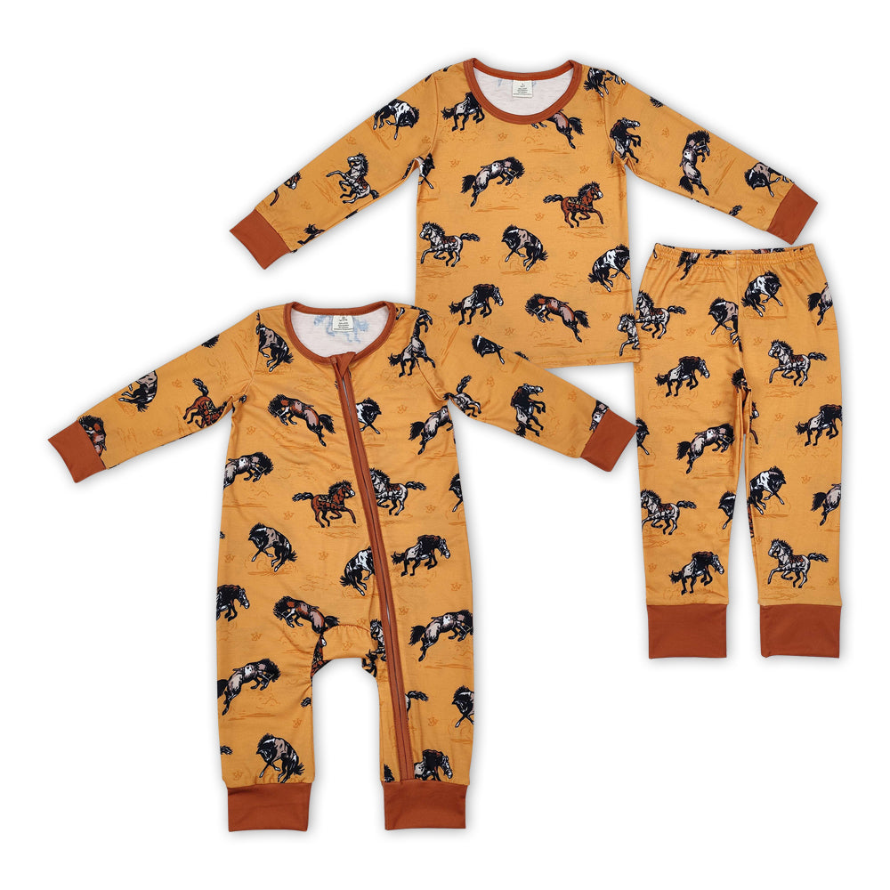 Horse Rodeo Print Brothers Western Fall Bamboo Matching Pajamas Clothes