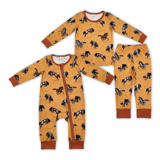 Horse Rodeo Print Brothers Western Fall Bamboo Matching Pajamas Clothes