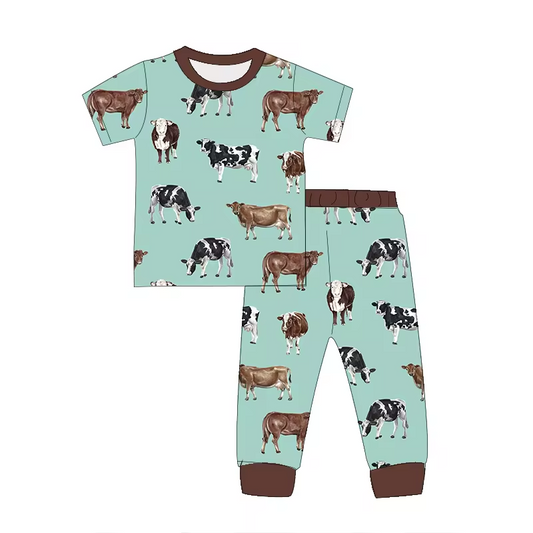 (Custom Design Preorder MOQ 5)  Cows Print Boys Pajamas Clothes Set