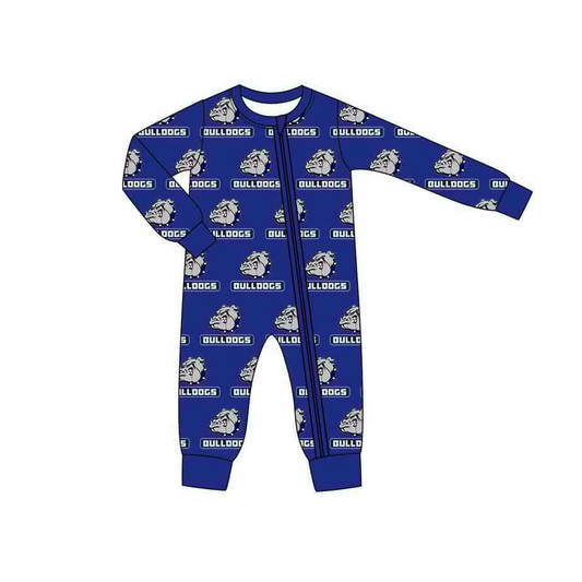 (Custom Design Preorder MOQ 5) Team's Blue Bulldogs Print Baby Sleeper Zipper Romper