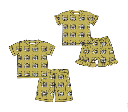 (Custom Design Preorder MOQ 5 Each Design) Team's Wild Cats Print Kids Summer Pajamas Matching Clothes Sibling Wear