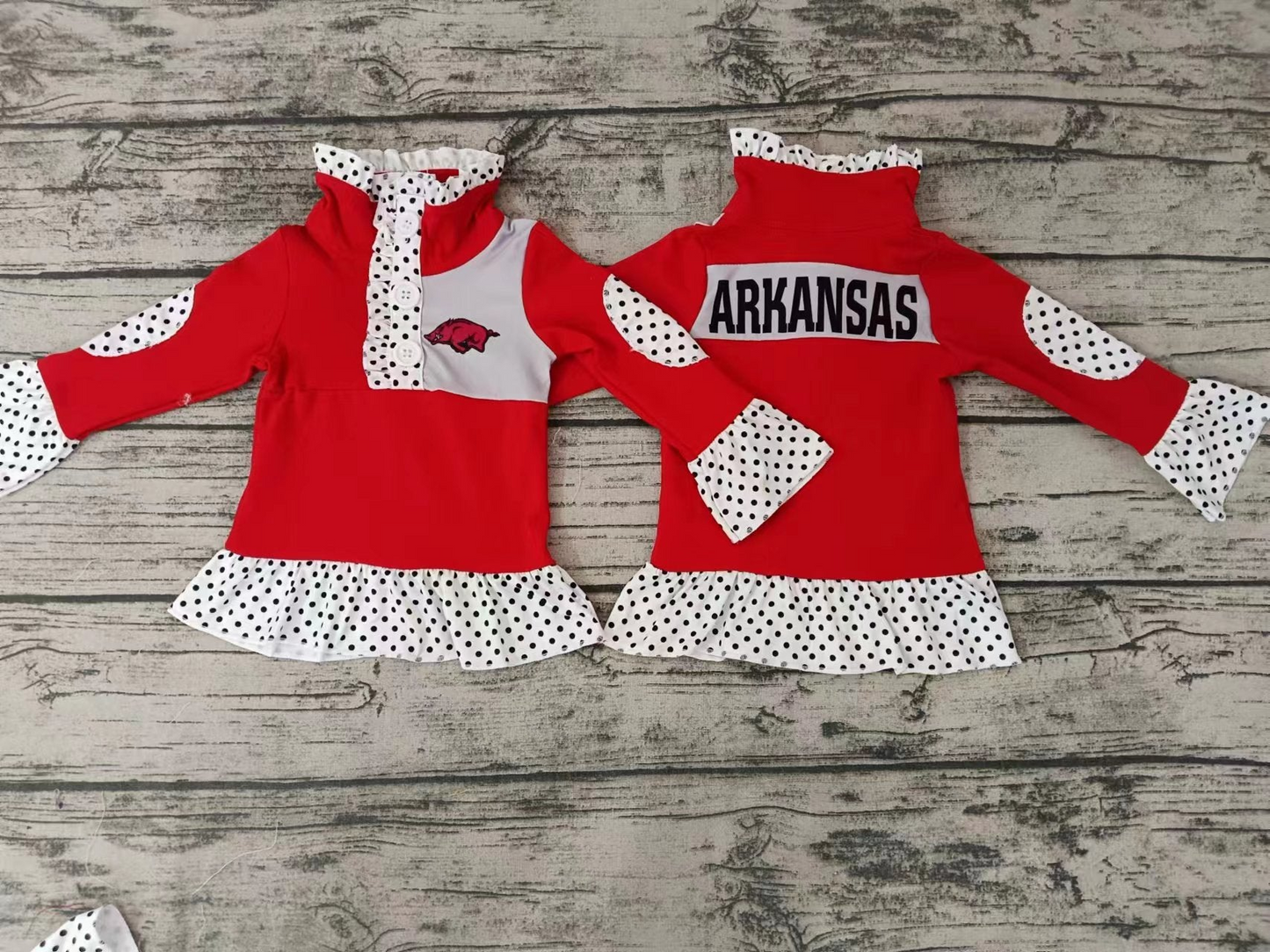 (Custom Design Preorder MOQ 5) Team's ARKANSAS Red Print Girls Long Sleeve Zipper Pullover Shirts