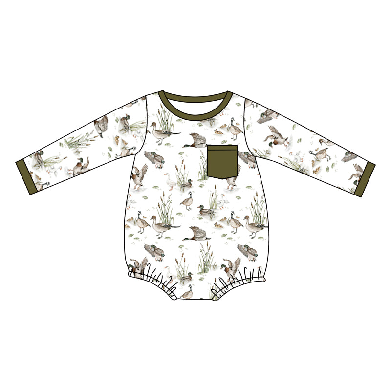 (Custom Design Preorder MOQ 5) Duck Print Baby Fall Pocket Romper