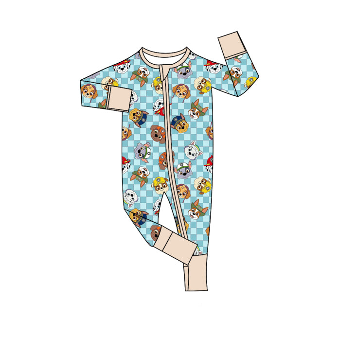 (Custom Design Preorder MOQ 5)  Cartoon Dog Print Baby Boys Bamboo Sleeper Zipper Romper