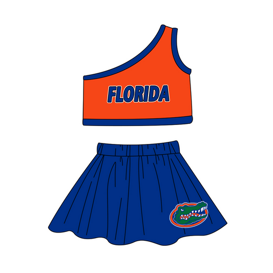 (Custom Design Preorder MOQ 5) Team's FLORIDA Print Girls Summer Skirts Clothes Set