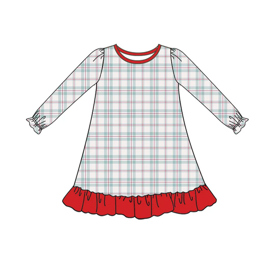 (Custom Design Preorder MOQ 5) Plaid Print Girls Christmas Knee Length Dress