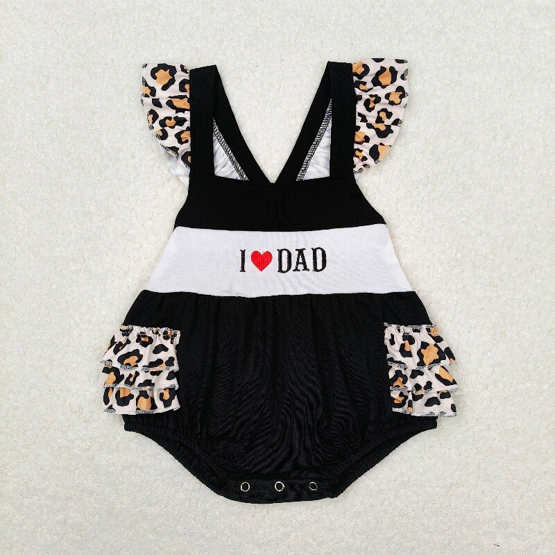 I LOVE DAD Embroidery Black Leopard Print Sisters Father's Day Matching Clothes