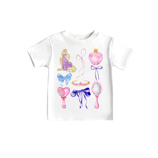 (Custom Design Preorder MOQ 5)NO.7  Cartoon Princess Bows Print Girls Summer Tee Shirts Top