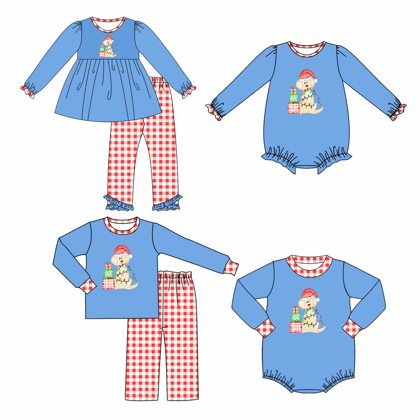 (Custom Design Preorder MOQ 5) Dog Gift Lights Blue Print Baby Boys Christmas Romper