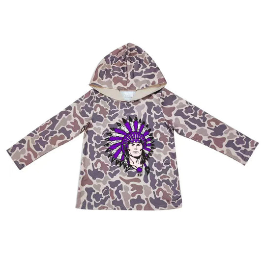 (Custom Design Preorder MOQ 5) Team Groves Brown Camo Print Kids Long Sleeve Hoodie Top