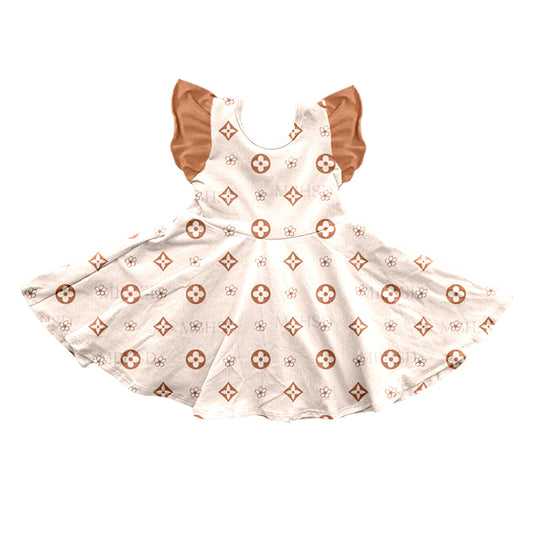 (Custom Design Preorder MOQ 5) Flowers Heart Print Girls Summer Knee Length Dress