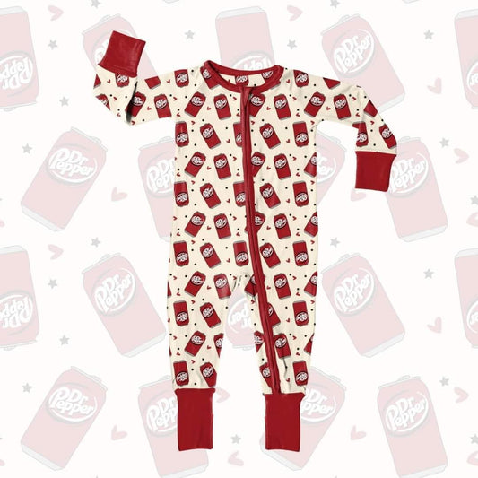 (Custom Design Preorder MOQ 5) Red Drinks Print Baby Boys Sleeper Zipper Romper