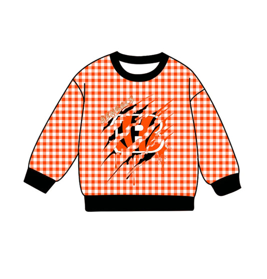 (Custom Design Preorder MOQ 5 Each Item) Team's BENGALS Plaid Print Long Sleeve Tee Shirts Top Mom and Me Matching Clothes