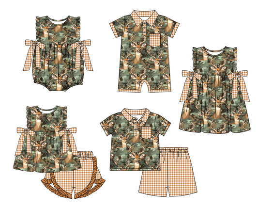 11.22(Custom Design Preorder MOQ 5 Each Design) Camo Deer Print Kids Summer Matching Clothes Sibling Wear