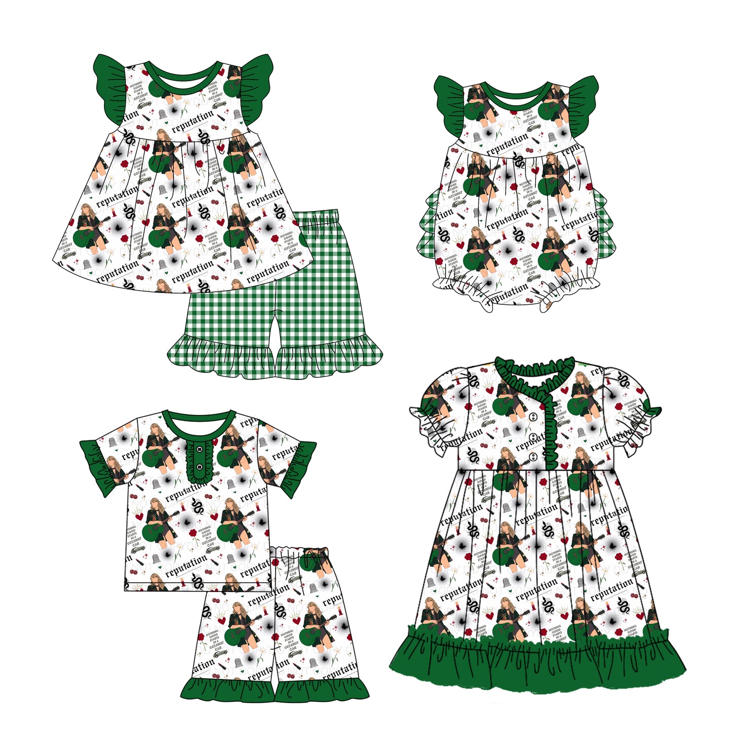 12.10(Custom Design Preorder MOQ 5 Each Design) Singer Swiftie Plaid Print Girls Summer Matching Clothes Sisters Wear