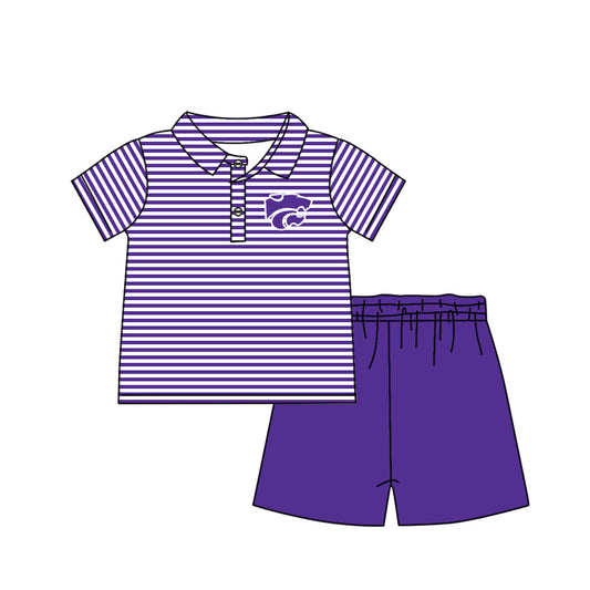 (Custom Design Preorder MOQ 5) Team's Kansas Purple Print Boys Summer Clothes Set