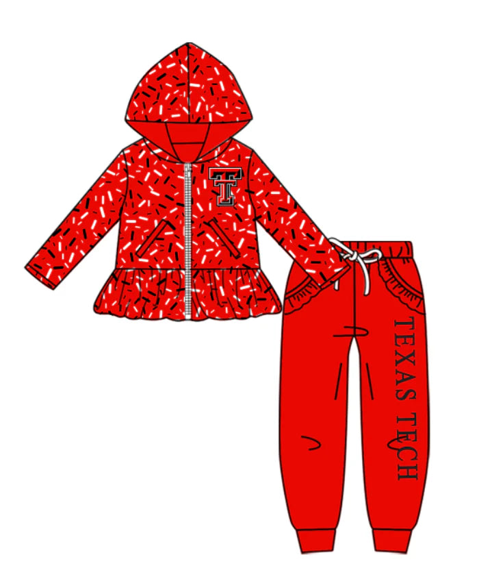 (Custom Design Preorder MOQ 5 Each Item)Team's Texas Tech Red Print Sibling Matching Clothes