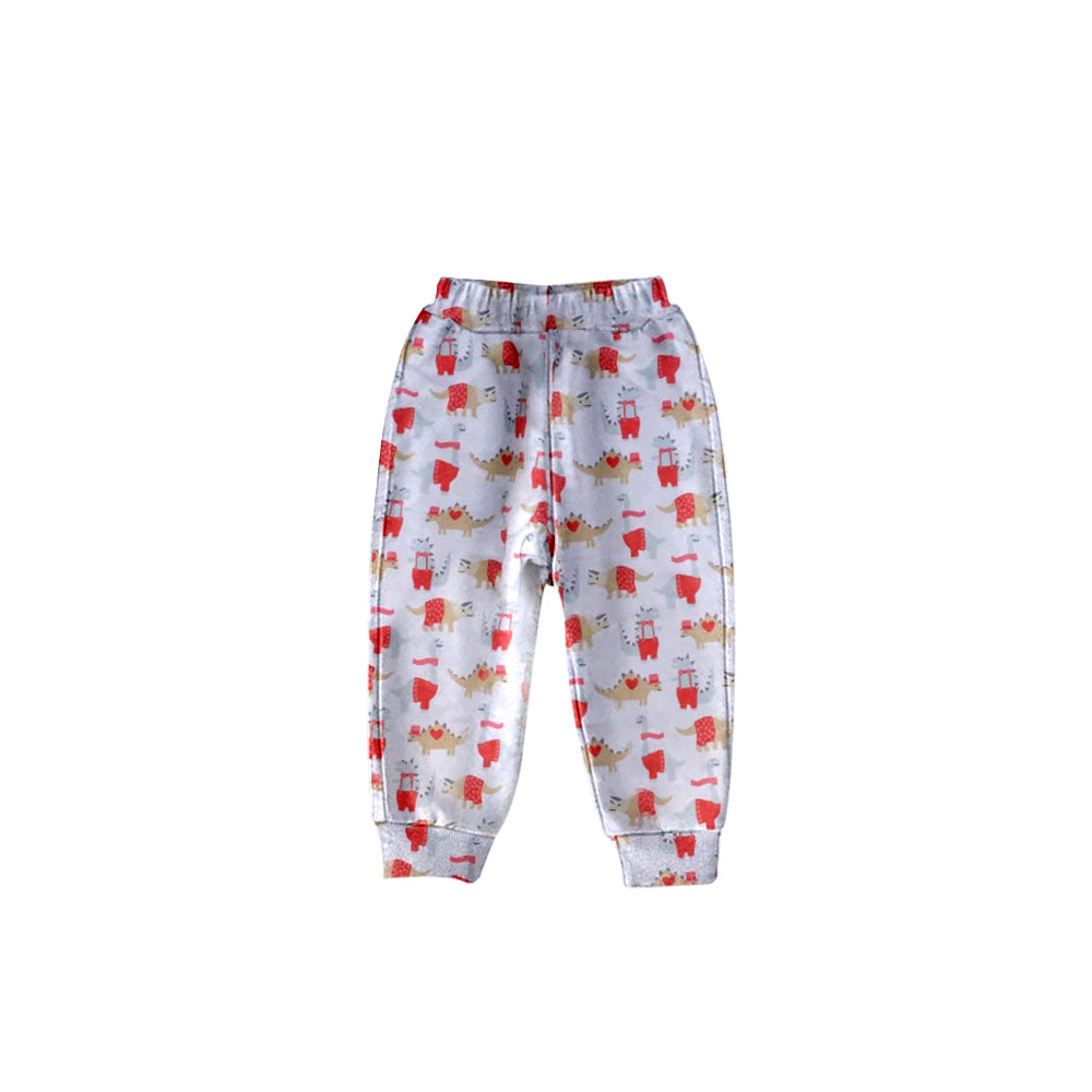 (Custom Design MOQ 5) Dinosaur Heart Print Kids Valentine's Pants