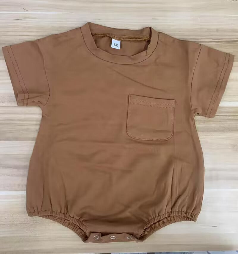 (Custom Design Preorder MOQ 5)  Brown Pocket Baby Summer Romper