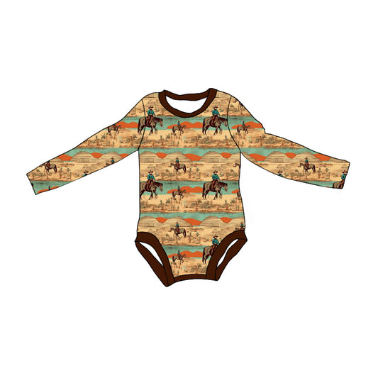 (Pre-order)LR1860 Cowgirl Print Baby Girls Fall Western Romper