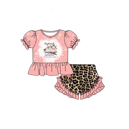 (Custom Design Preorder MOQ 5)  Pink Pink Top Leopard Shorts Girls Summer Clothes Set
