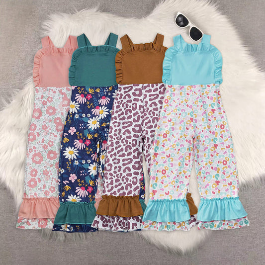 Flowers Print Baby Girls Jumpsuits Sisters Wear