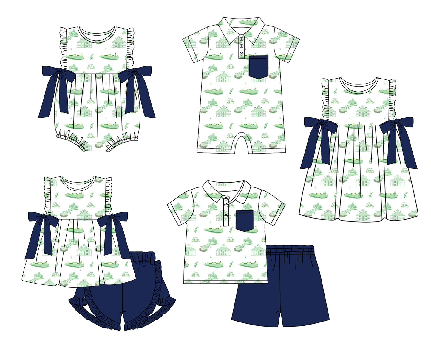 11.21(Custom Design Preorder MOQ 5 Each Design) Golf Print Kids Summer Matching Clothes Sibling Wear