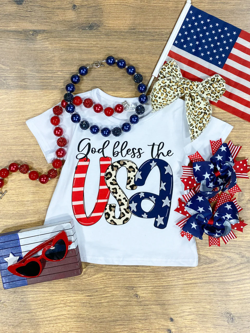 (Custom Design Preorder MOQ 5) USA Stars Print Girls 4th of July Tee Shirts Top