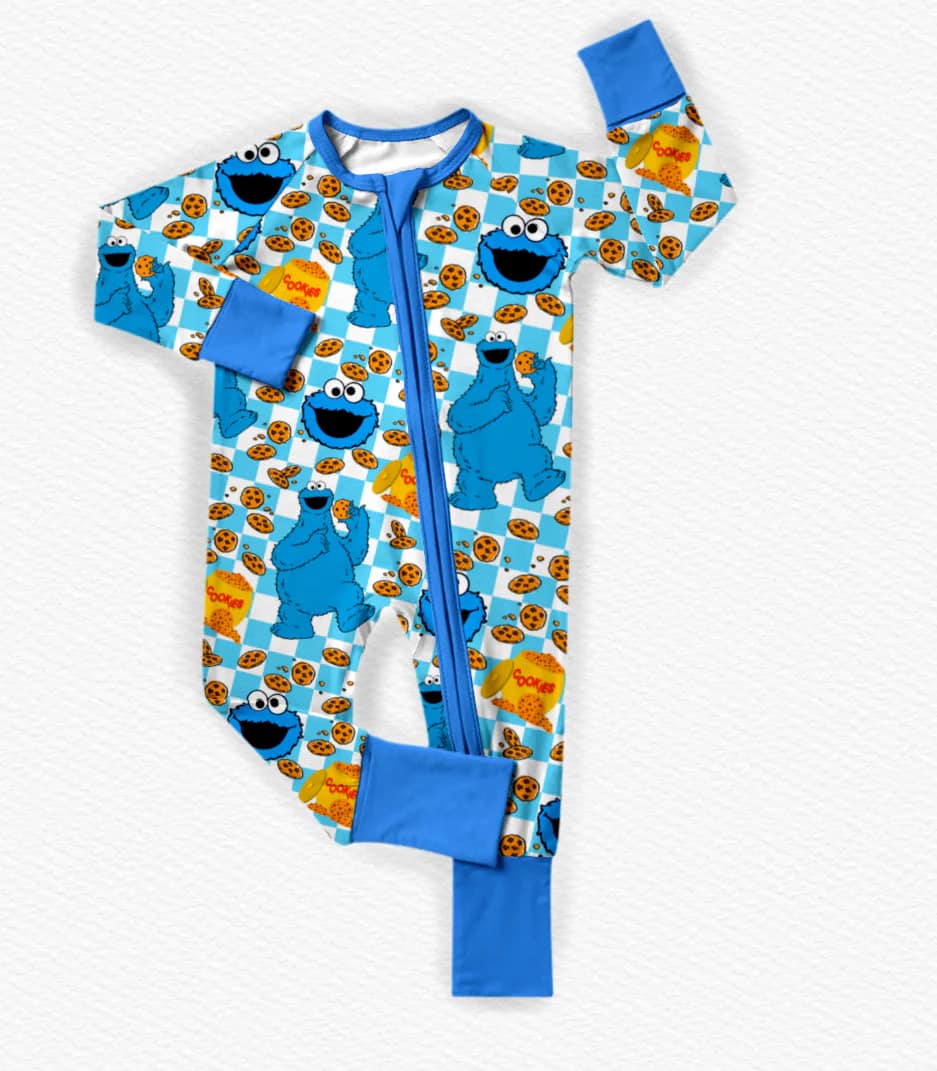 (Custom Design Preorder MOQ 5) Cartoon Teacher Street Blue Print Baby Fall Sleeper Zipper Romper