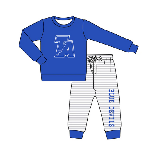 (Custom Design Preorder MOQ 5) Team's TA Blue Top Blue Decils Pants Boys Clothes Set