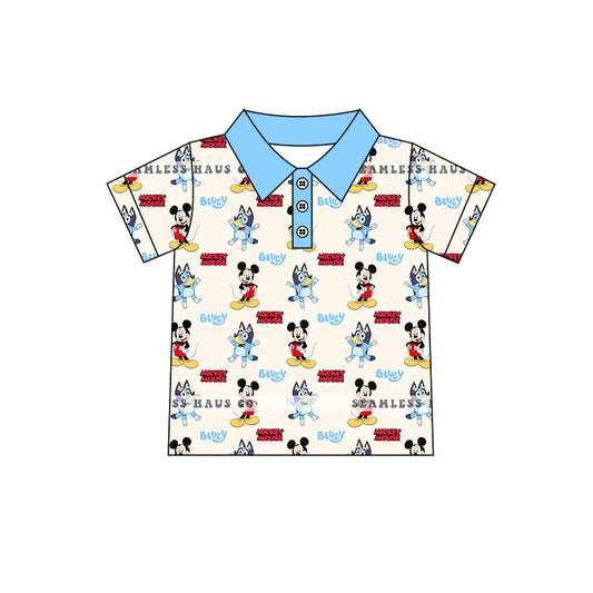 (Custom Design Preorder MOQ 5) Cartoon Figure Print Boys Summer Polo Tee Shirts Top