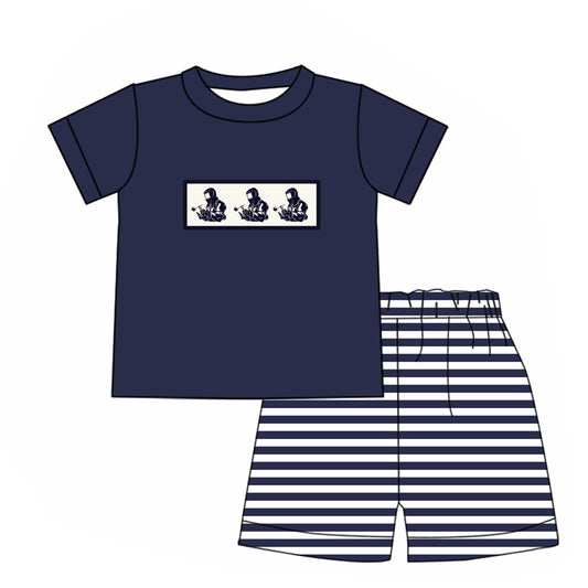 (Custom Design Preorder MOQ 5) Welder Navy Top Stripes Shorts Boys Summer Clothes Set