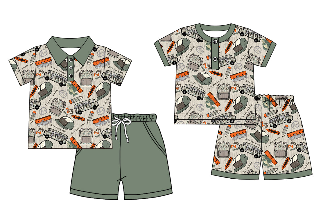 12.1(Custom Design Preorder MOQ 5 Each Design) Bus Bags Pen 123 Print Boys Back to School Matching Clothes Brothers Wear