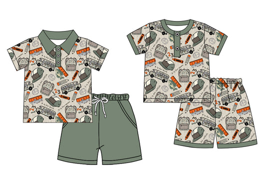 12.1(Custom Design Preorder MOQ 5 Each Design) Bus Bags Pen 123 Print Boys Back to School Matching Clothes Brothers Wear