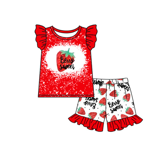 (Custom Design Preorder MOQ 5) Strawberry Print Girls Summer Clothes Set