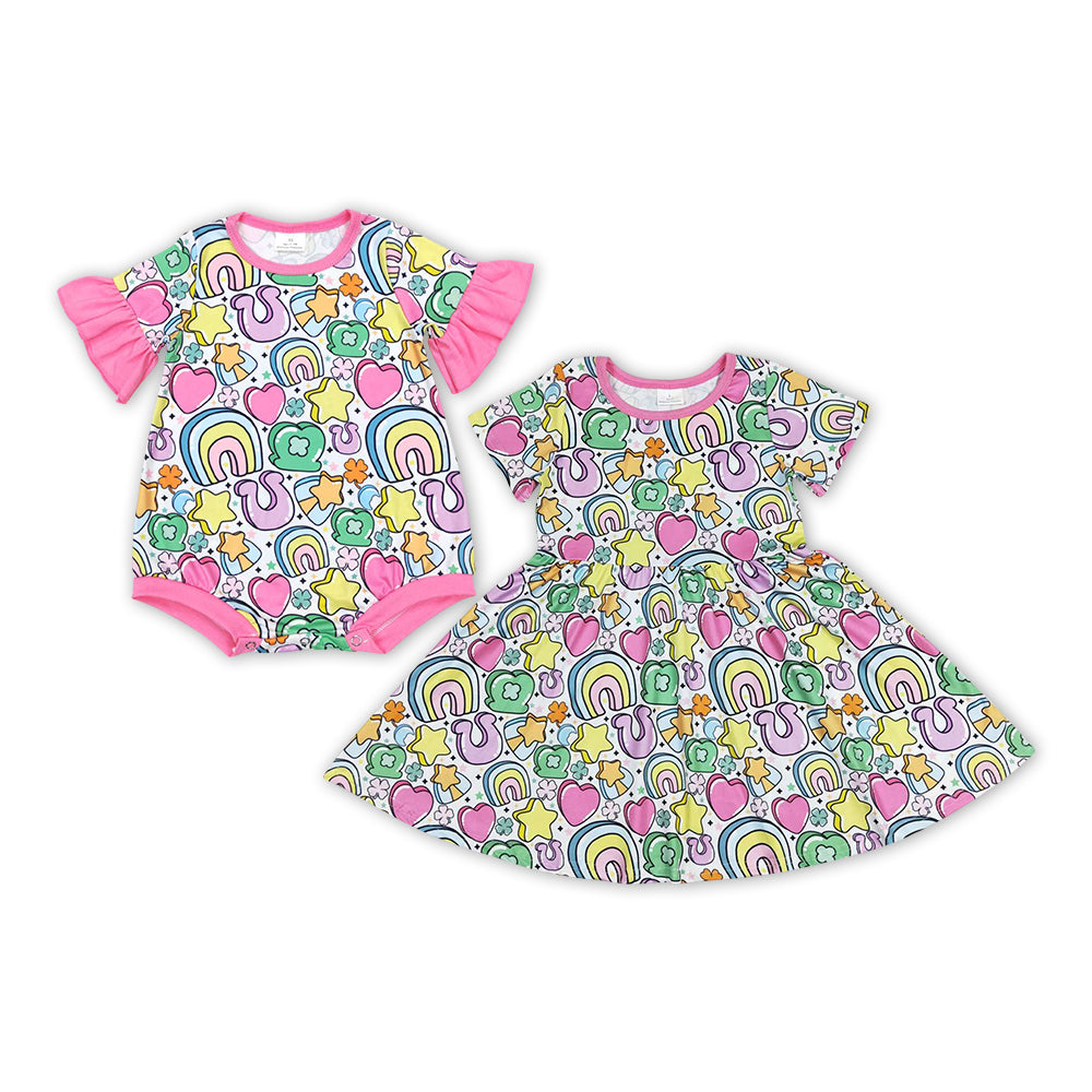 Rainbow Star Heart Print Sisters St. Patrick's Matching Clothes