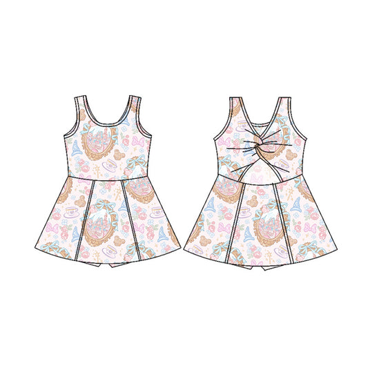 (Custom Design Preorder MOQ 5) Cartoon Castle Print Shorts Skirts Girls Summer Yoga Dress