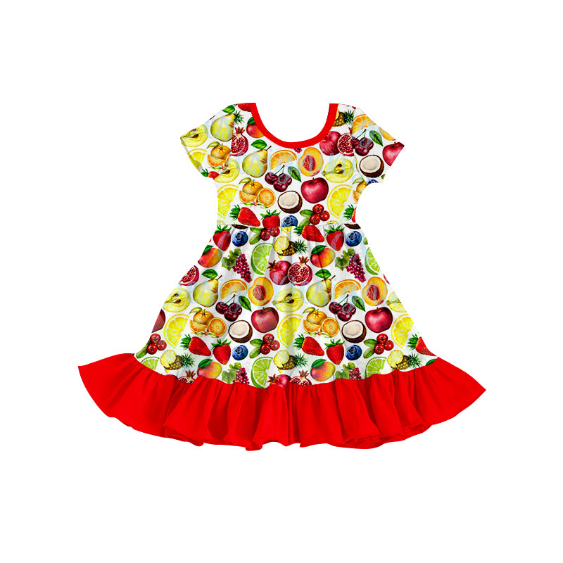 (Custom Design Preorder MOQ 5)  Fruits Print Girls Knee Length Summer Dress