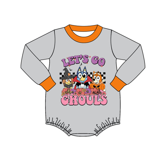 (Custom Design Preorder MOQ 5) Cartoon Dog LET'S GO Ghouls Print Baby Halloween Romper