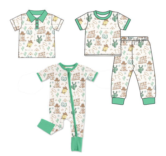 12.22 (Custom Design Preorder MOQ 5 Each Design) Bunny Cowboy Cactus Print Boys Easter Western Matching Clothes Brothers Wear