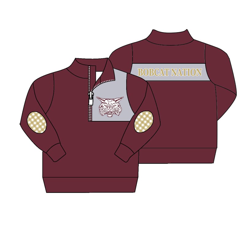 (Custom Design Preorder MOQ 5) Team's BOBCAT NATION Print Boys Long Sleeve Zipper Pullover Shirts