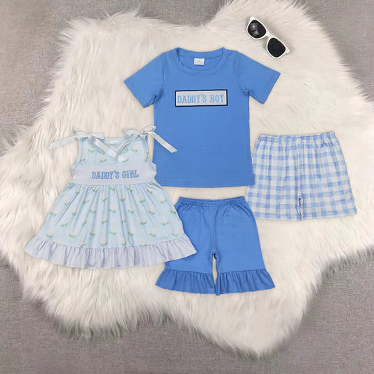 DADDY'S BOY & Girl Embroidery Kids Summer Clothes Set Sibling Wear