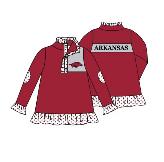 (Custom Design Preorder MOQ 5) Team's ARKANSAS Print Girls Long Sleeve Zipper Pullover Shirts