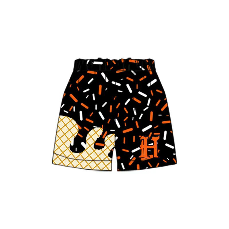 (Custom Design Preorder MOQ 5 Each Item) Team's H Black Sprinkles Print Summer Bottom Shorts Mom and Me Matching Clothes