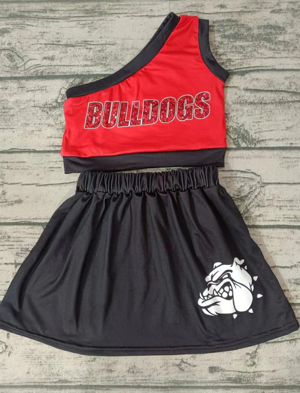 (Custom Design Preorder MOQ 3) Team's BULLDOGS Print Girls Summer Skirts Clothes Set