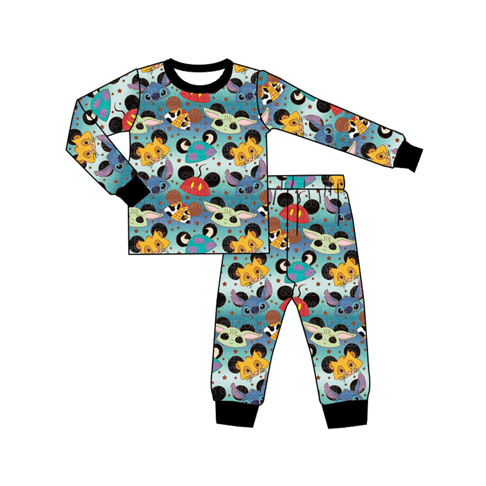 (Custom Design Preorder MOQ 5) Cartoon Mouse Hat Animals Print Boys Fall Pajamas Clothes Set