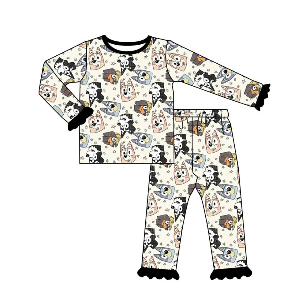 (Custom Design Preorder MOQ 5) Cartoon Dog Stars Girls Pajamas Clothes Set