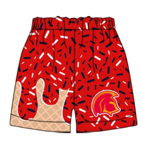 (Custom Design Preorder MOQ 5 Each Item) Team's Red Sprinkles Print Summer Bottom Shorts Mom and Me Matching Clothes