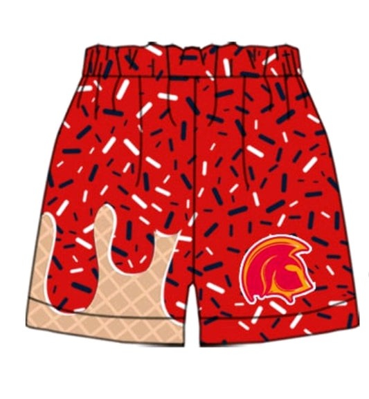 (Custom Design Preorder MOQ 5 Each Item) Team's Red Sprinkles Print Summer Bottom Shorts Mom and Me Matching Clothes