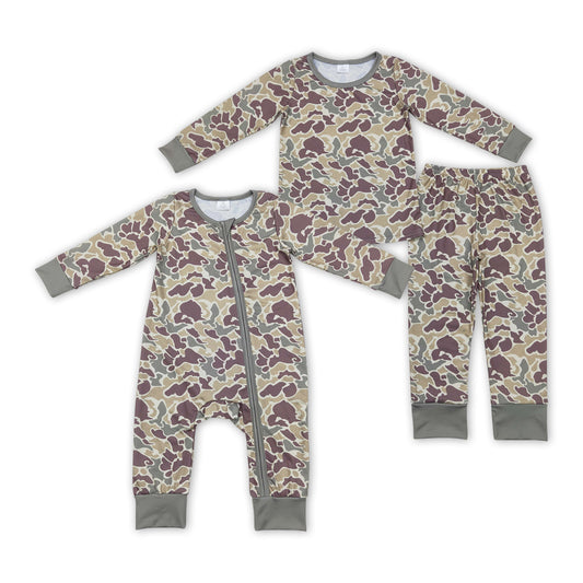 Brown Camo Print Brothers Fall Bamboo Matching Pajams Clothes